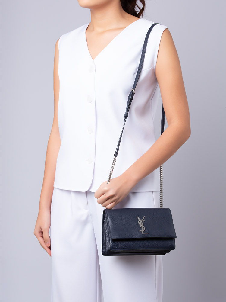 Calfskin Monogram Sunset Small Shoulder Bag Navy