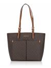 Jet Set Travel Signature Medium Double Pocket Tote Brown Gold