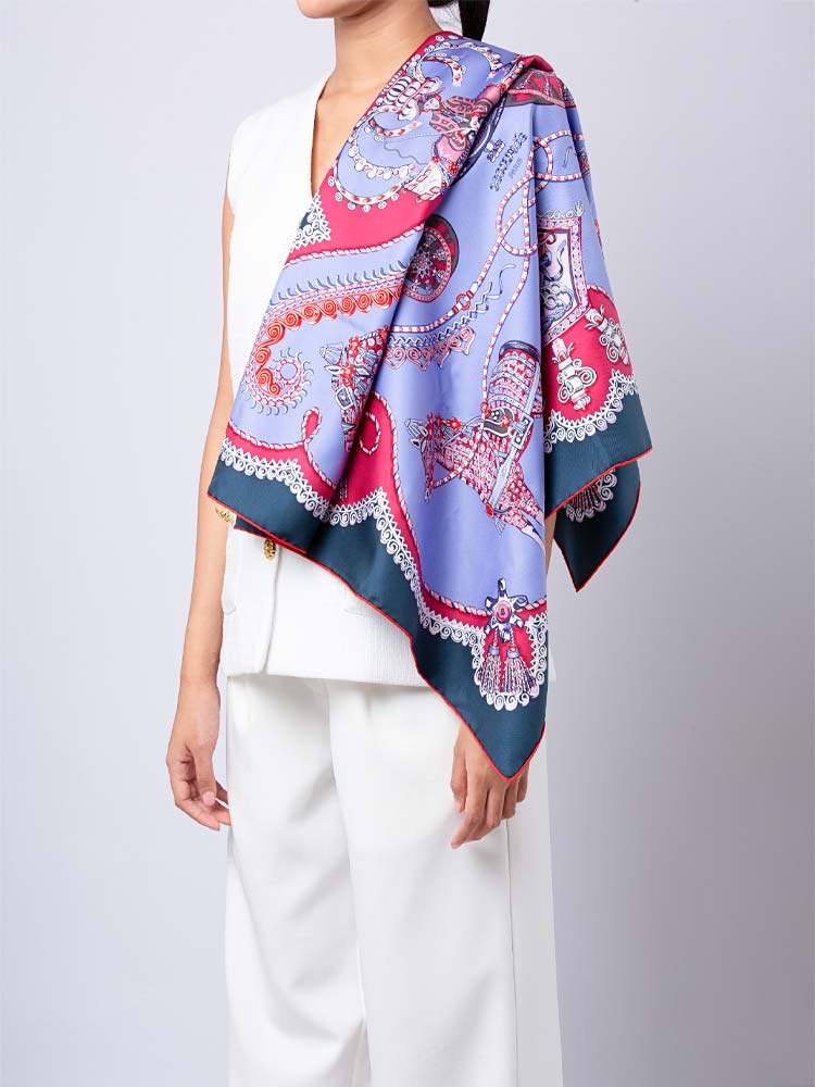 Silk Paperoles Scarf 90 Parme Marine Framboise