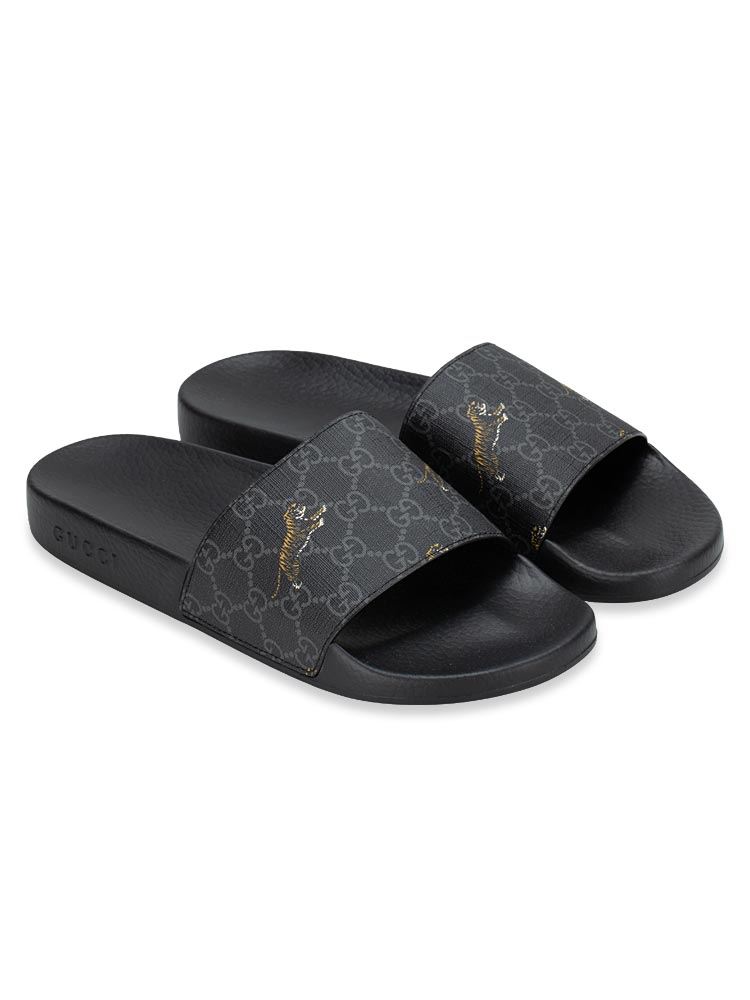 Men GG Supreme Tigers Slide Sandals Black Multicolor Sz 9