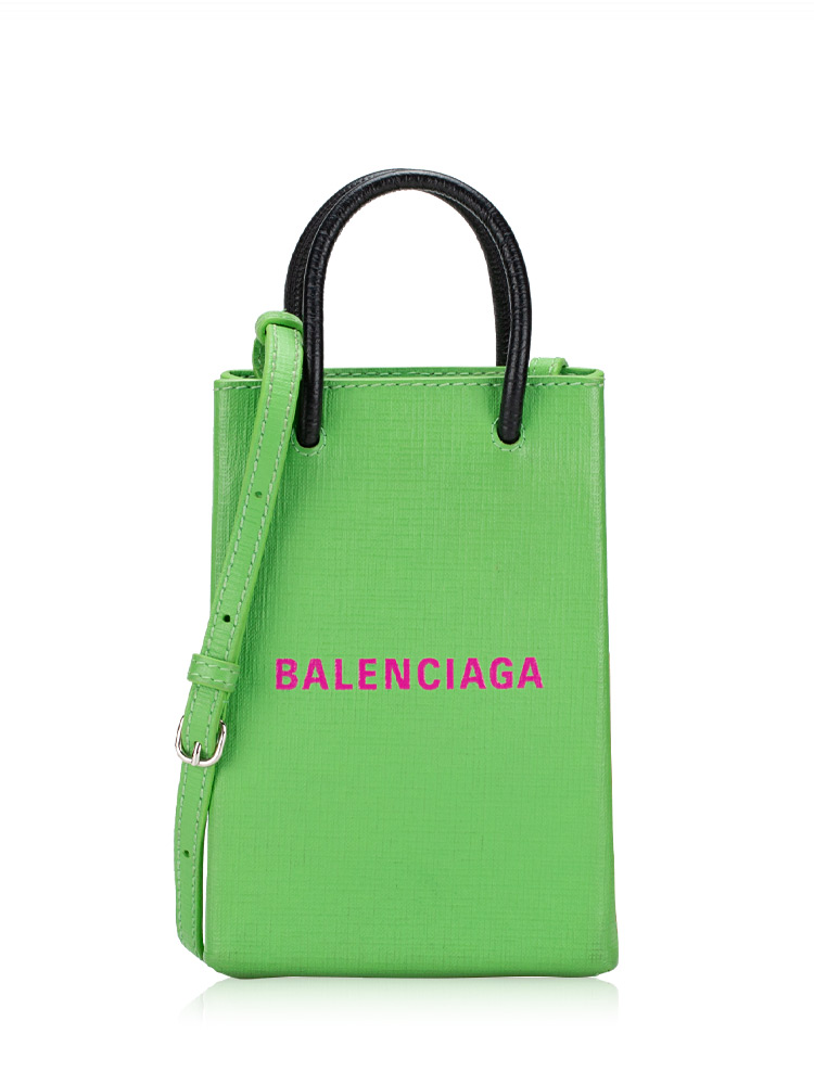 Calfskin Logo Phone Crossbody Light Green Fuchsia