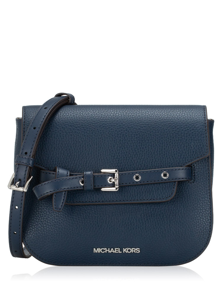 Emilia Leather Saddle Small Crossbody Navy