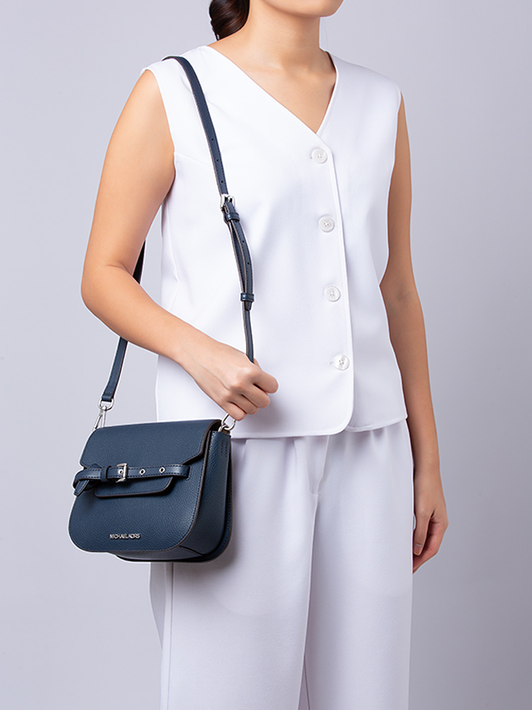 Emilia Leather Saddle Small Crossbody Navy