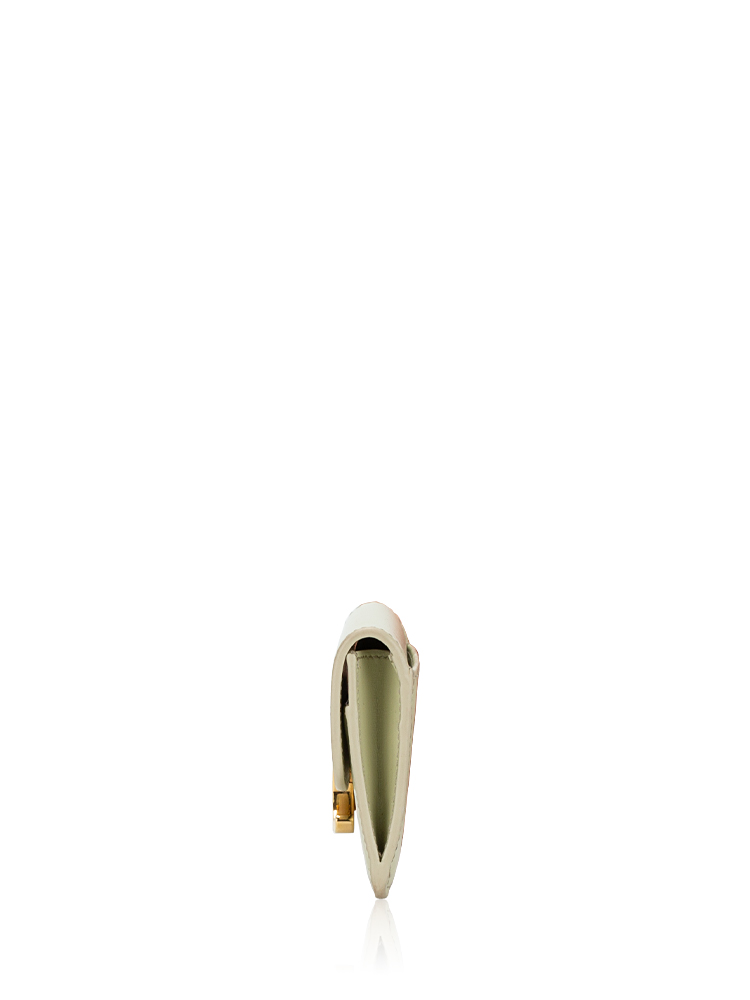 Shiny Calfskin Triomphe Flap Card Holder Almond Green