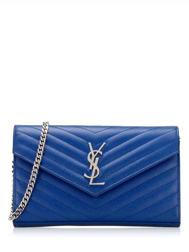 Grain De Poudre Matelasse Monogram 22cm Chain Wallet Blue Majorelle