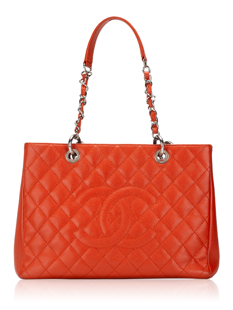 Caviar Quilted Grand Shopping Tote GST Orange