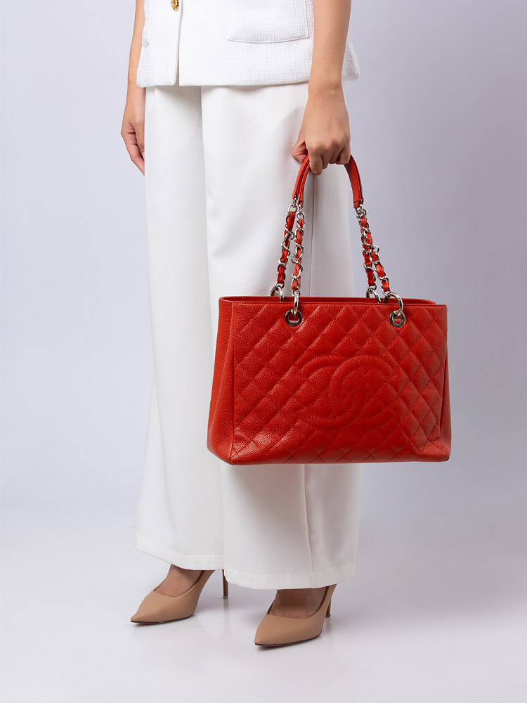 Caviar Quilted Grand Shopping Tote GST Orange