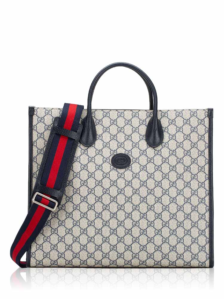GG Supreme Retro Interlocking G Medium Tote Beige Blue