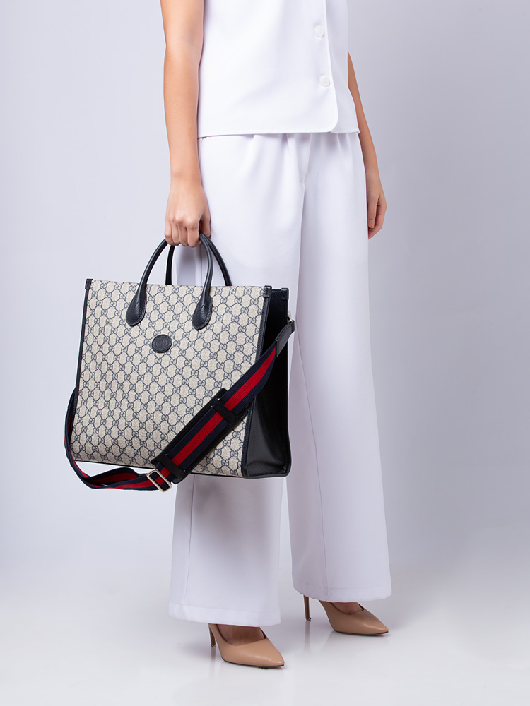 GG Supreme Retro Interlocking G Medium Tote Beige Blue
