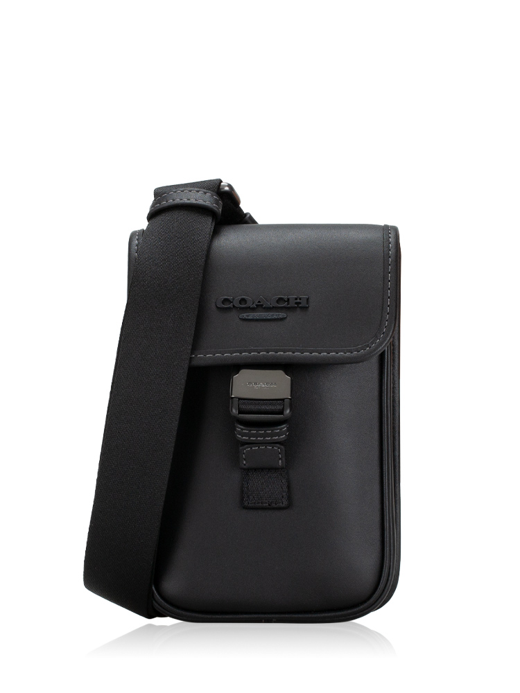 Men CT886 Racer Smooth Leather Phone Crossbody Black
