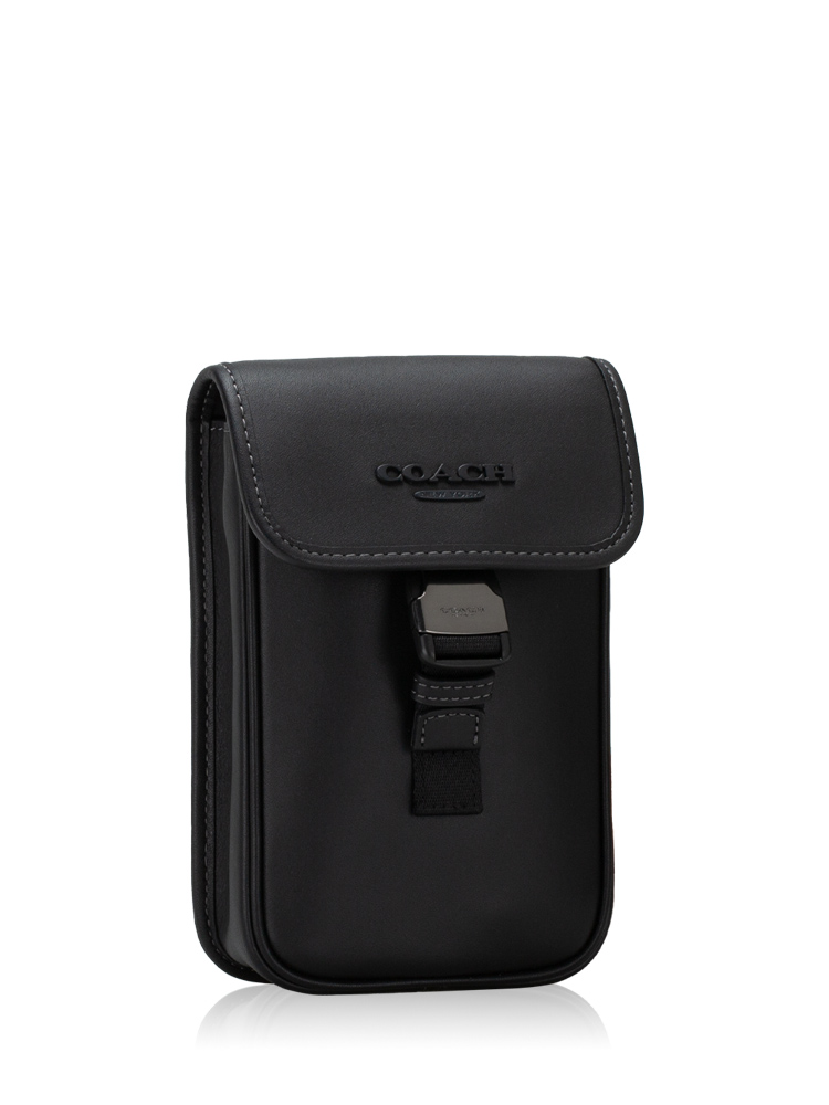 Men CT886 Racer Smooth Leather Phone Crossbody Black