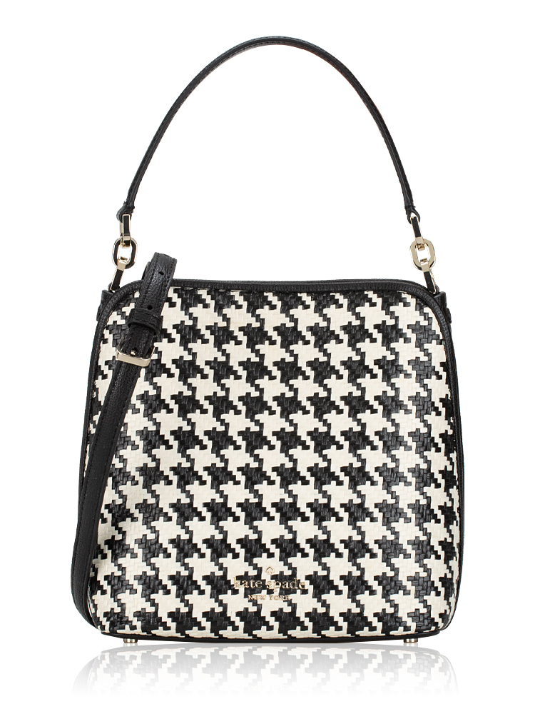 Darcy Woven Houndstooth Small Bucket Bag Black Multi