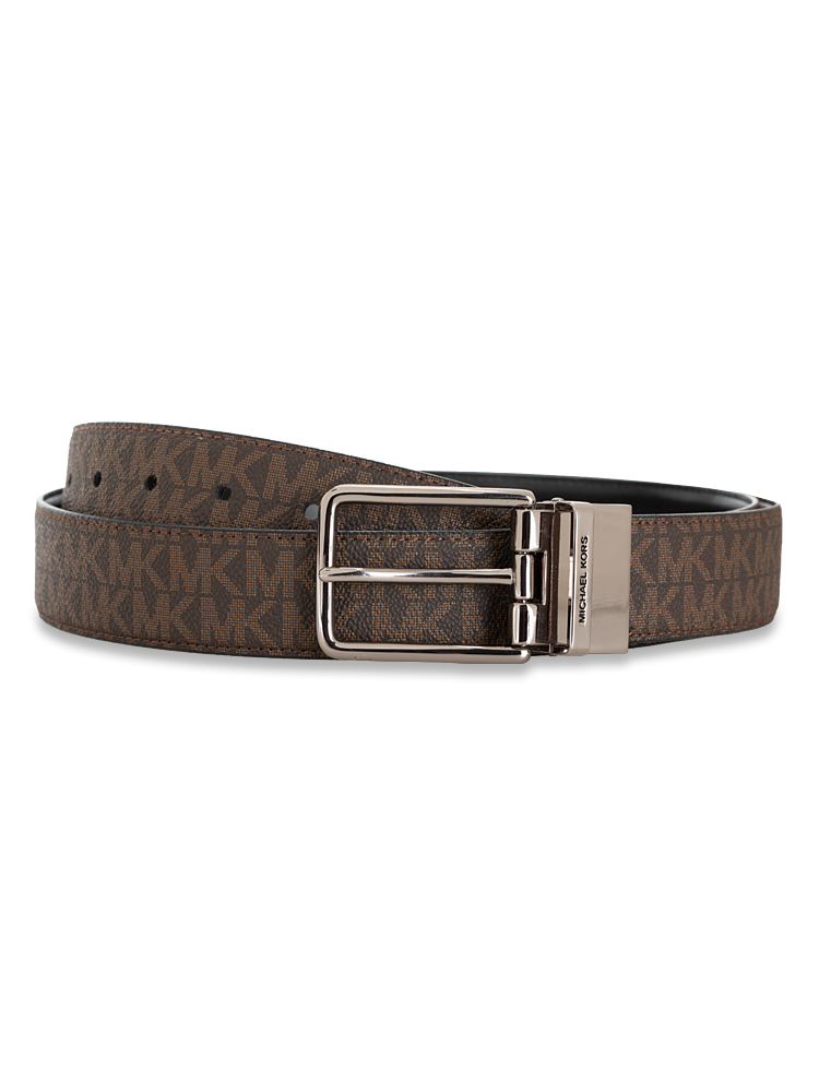 Men Signature Reversible 34MM Belt Brown Black Silver