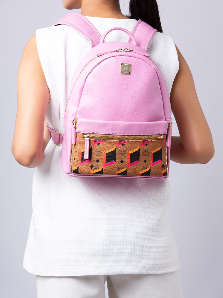 Visetos Diamond Printed Small Backpack Pink Cognac