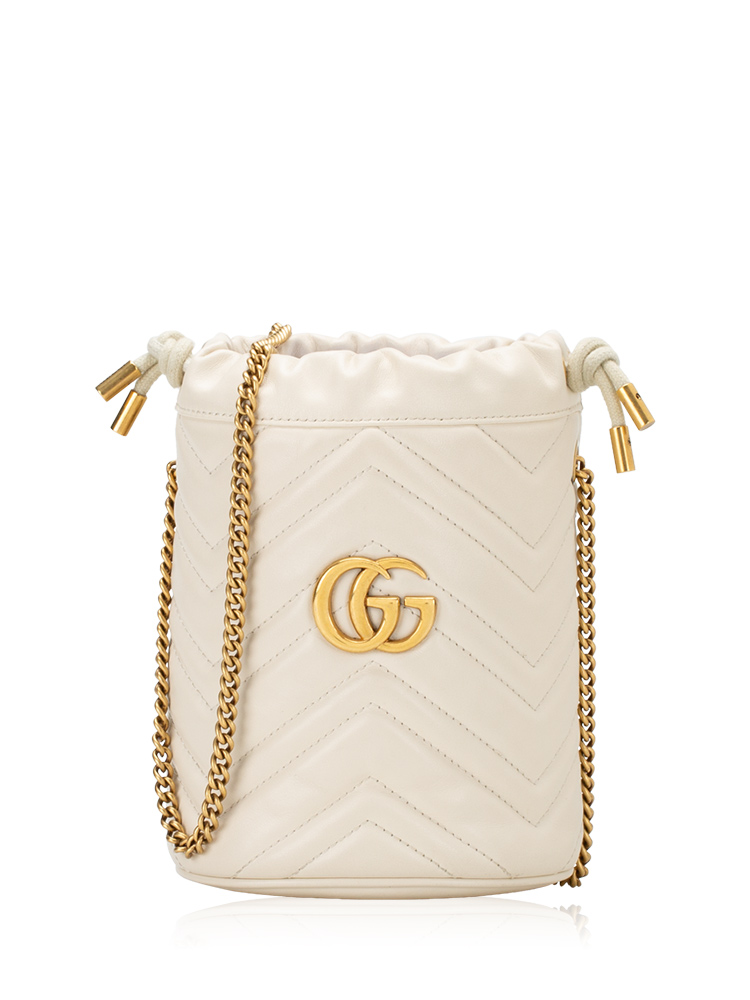Calfskin Matelasse GG Marmont 2.0 Mini Bucket Bag White