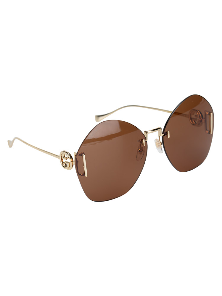 GG1203S Round Oversized Sunglasses Brown with Detachable Chain Strap