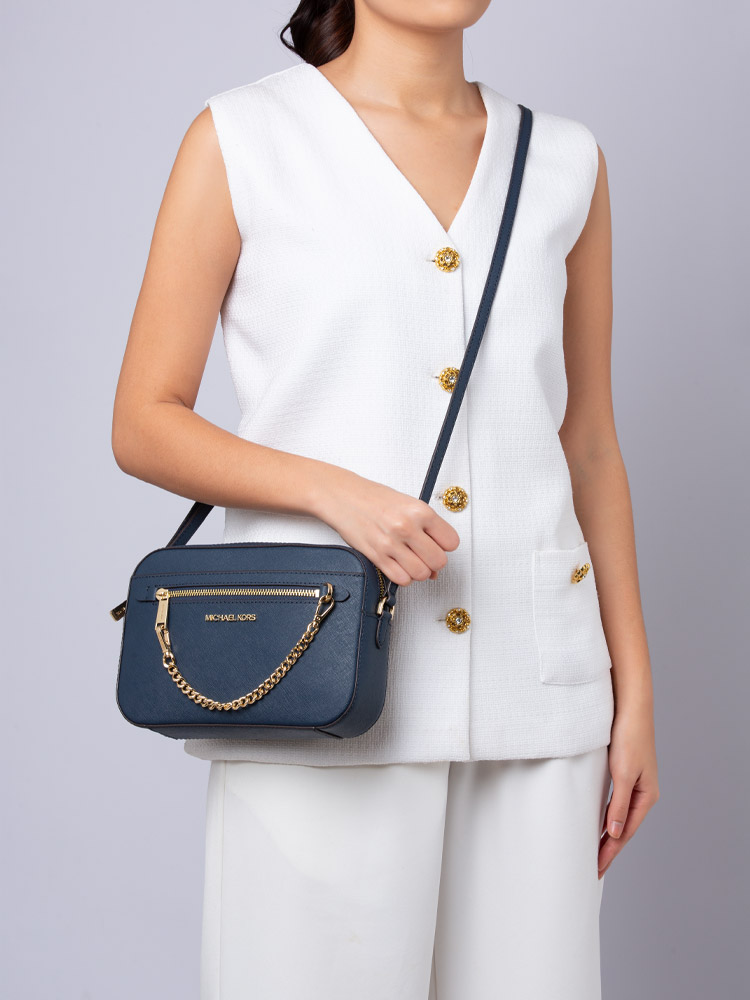 Jet Set Item Large East West Zip Chain Crossbody Navy