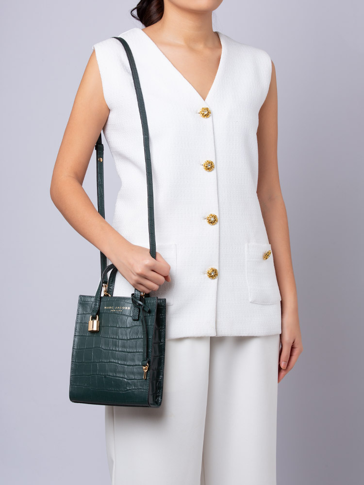 H017L01RE22 Croc Embossed Micro Grind Tote Kombu Green