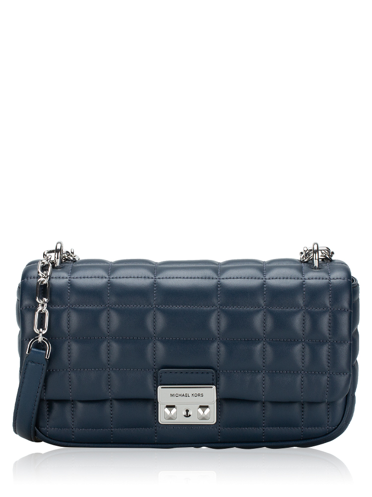 Tribeca Quilted Leather Large Convertible Shoulder Bag Navy