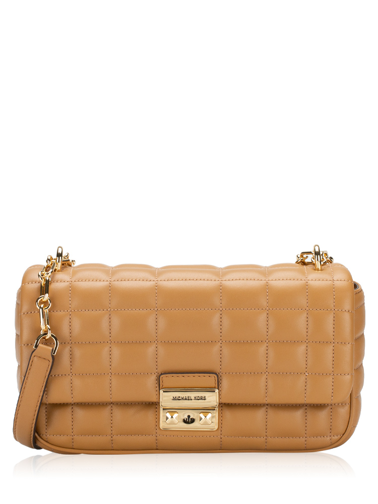 Tribeca Quilted Leather Large Convertible Shoulder Bag Pale Peanut