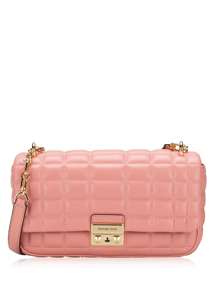 Tribeca Quilted Leather Large Convertible Shoulder Bag Sunset Rose