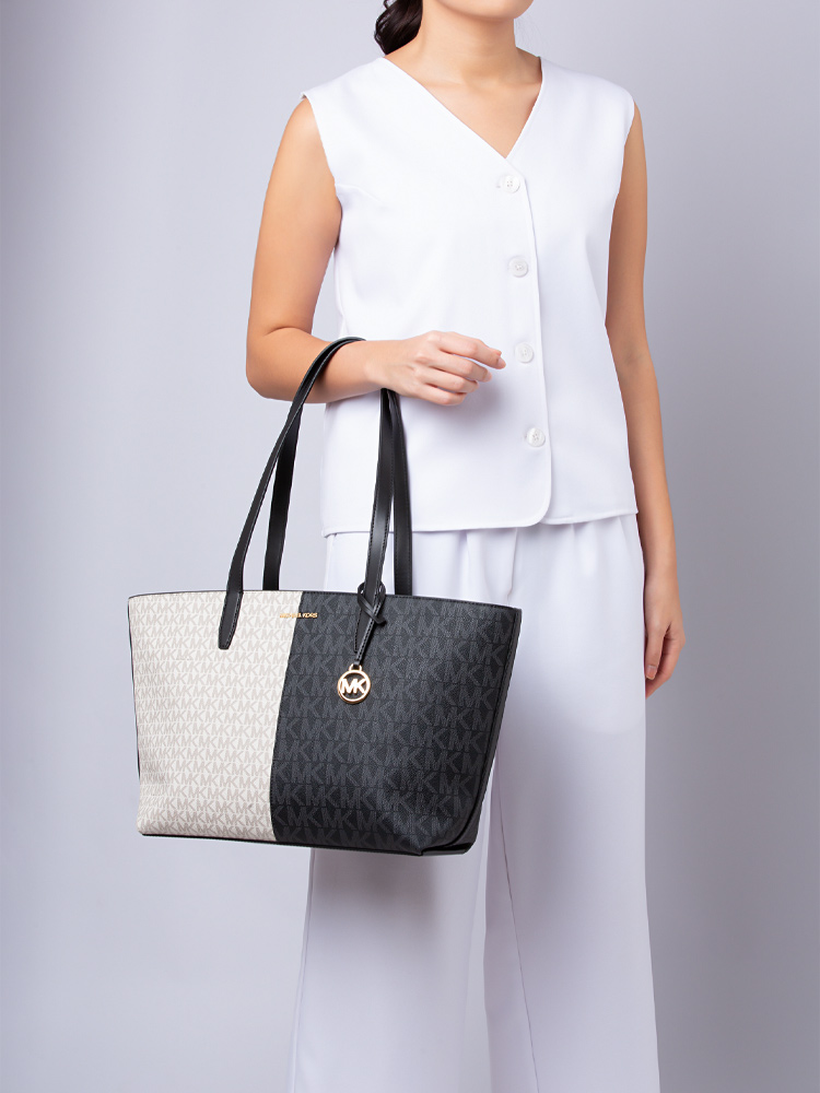 Signature Jet Set Two Tone Medium Tote Black Multi