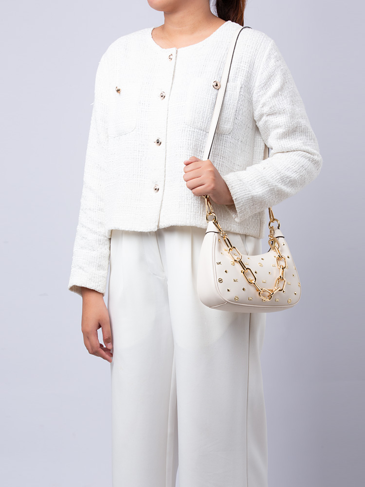 Cora Medium Embellished Shoulder Bag Light Cream
