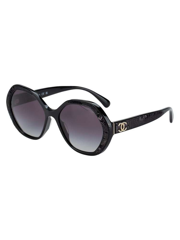5451-A Acetate Sequin Round Sunglasses Black