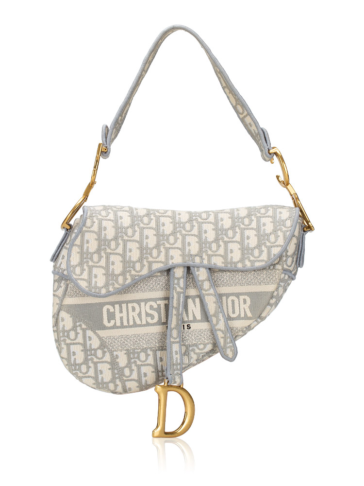Oblique Embroidered Saddle Bag Gray