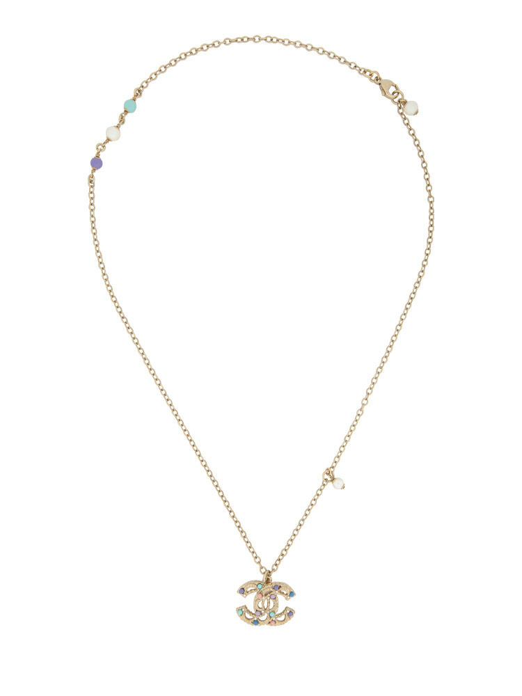 Pearl Beaded CC Necklace Gold Multicolor