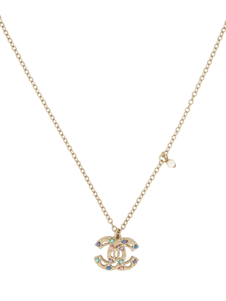 Pearl Beaded CC Necklace Gold Multicolor