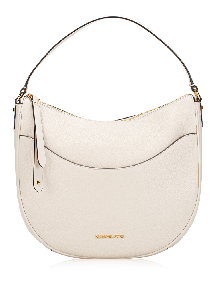 Dover Large Leather Half Moon Shoulder Bag Light Cream