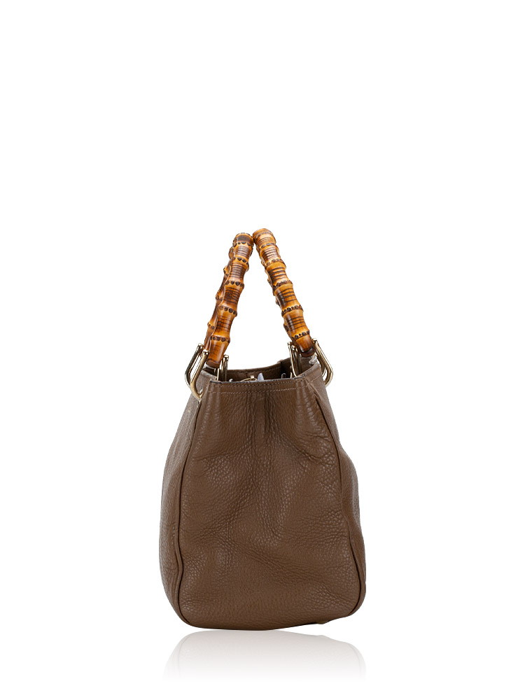 Pebbled Calfskin Bamboo Medium Shopper Taupe