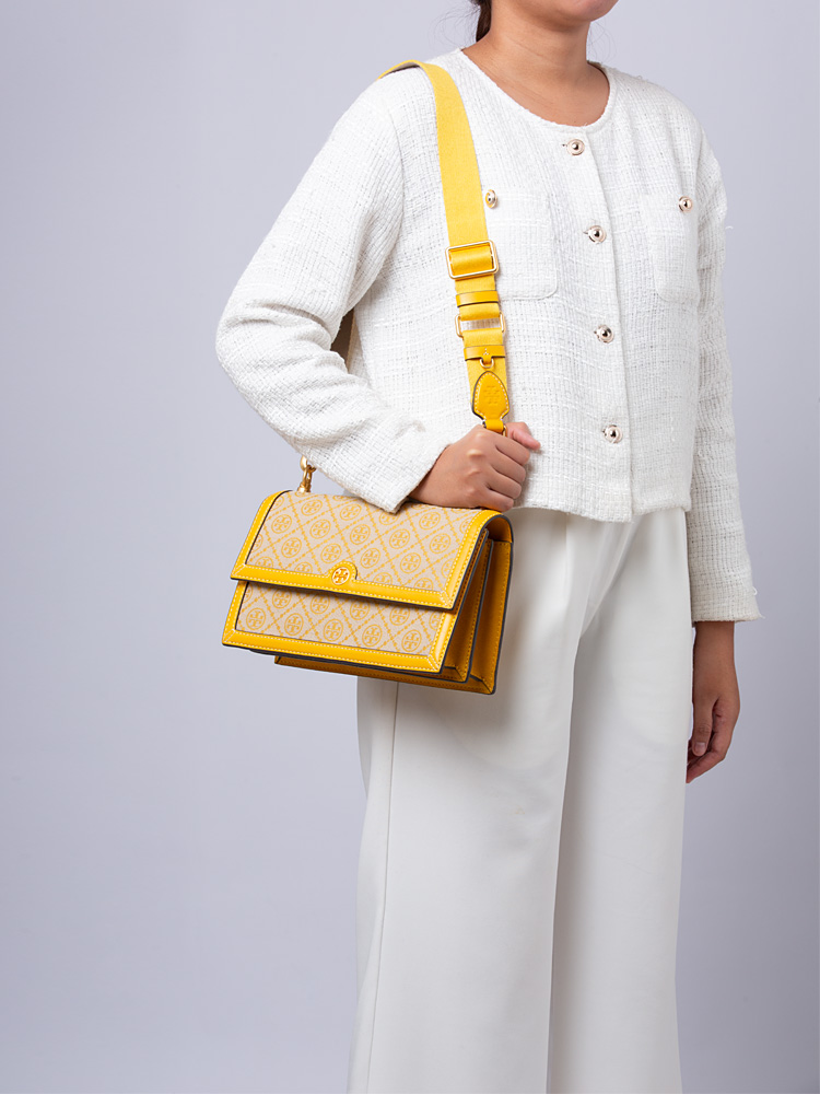 T Monogram Jacquard Shoulder Bag Goldfinch