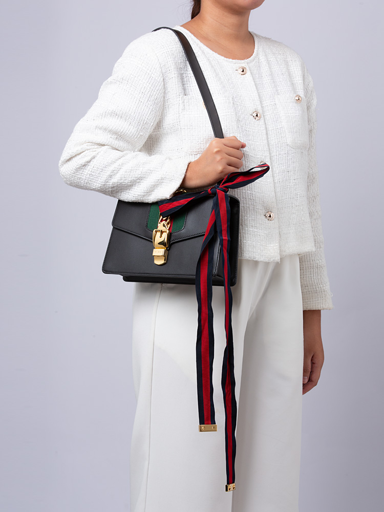 Calfskin Sylvie Small Shoulder Bag Black