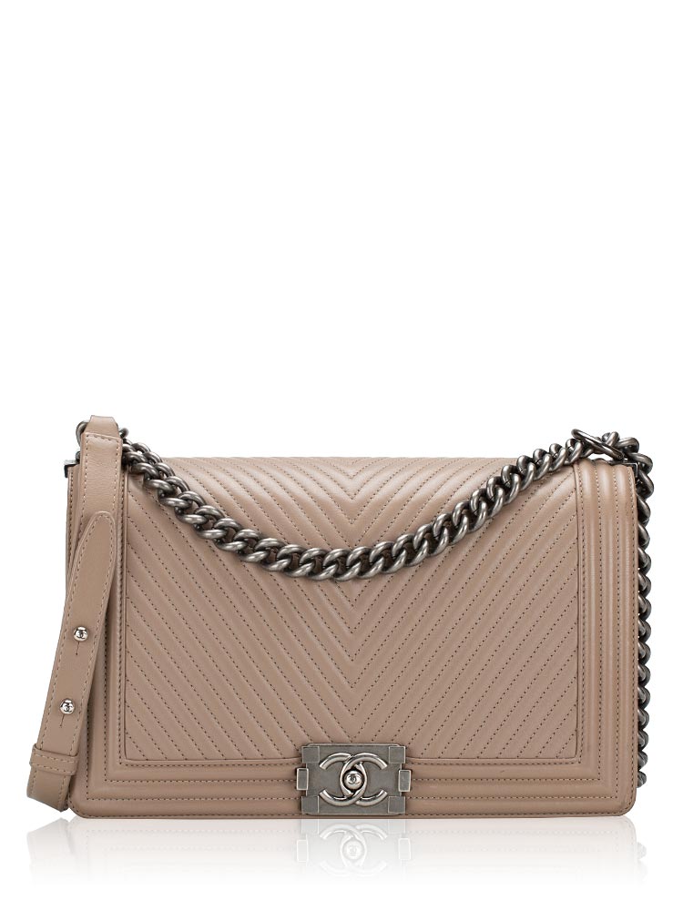 Calfskin Chevron New Medium Boy Flap Bag Taupe