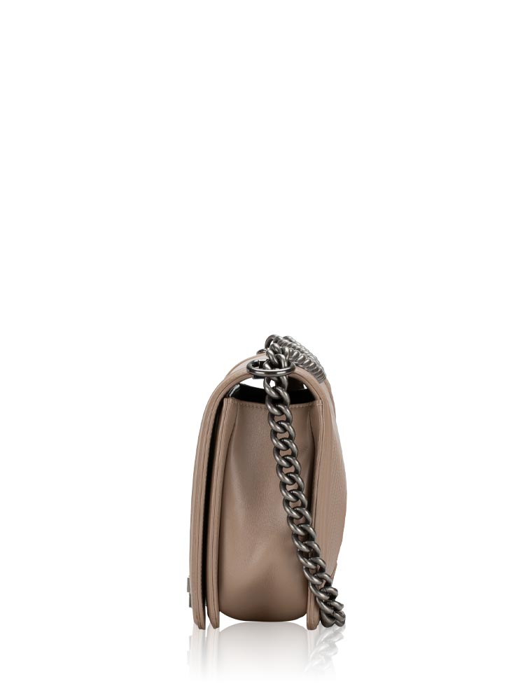 Calfskin Chevron New Medium Boy Flap Bag Taupe