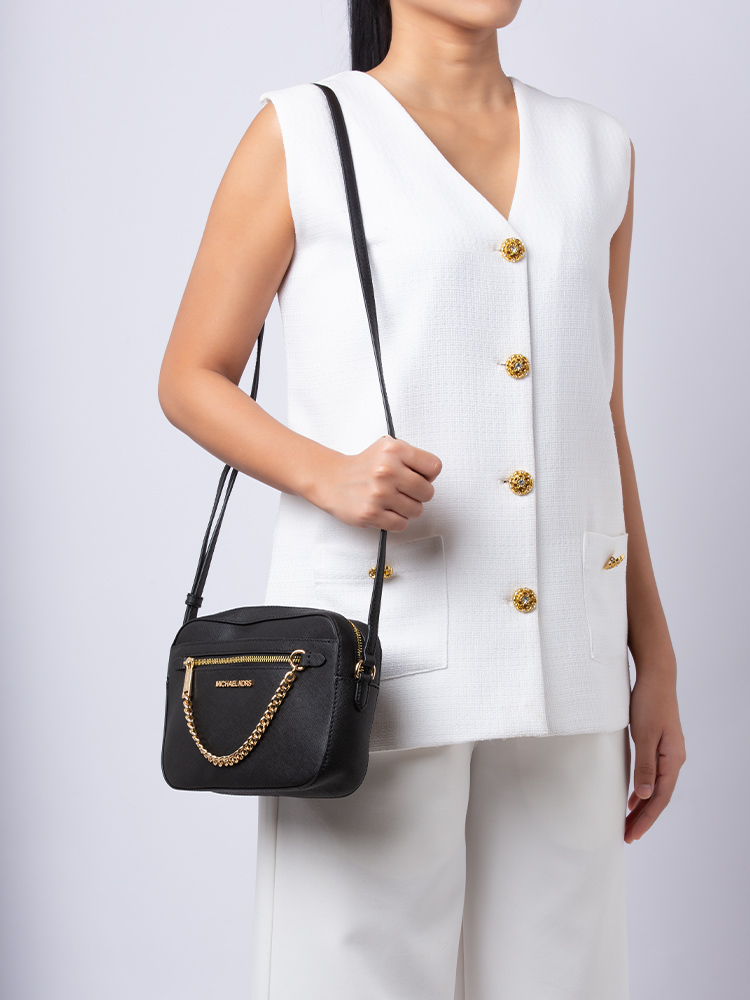 Jet Set Large Saffiano Crossbody Bag Black