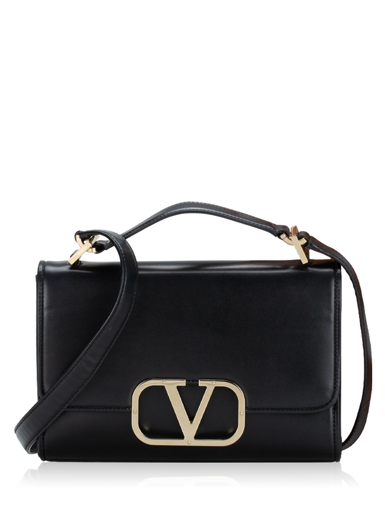 Calfskin Vlogo Medium Shoulder Bag Black
