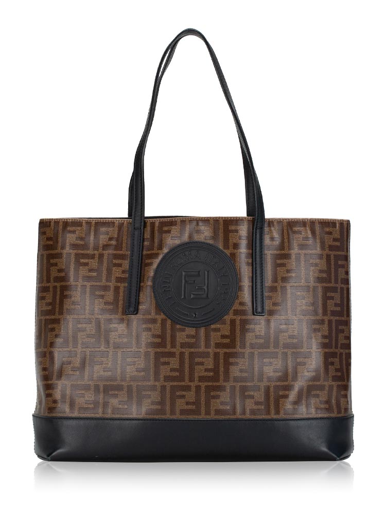 Glazed Fabric FF 1974 Stamp Patch Tote Mogano Panna Black