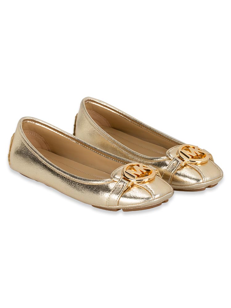 Fulton Metallic Leather Moccasin Pale Gold Sz 5.5