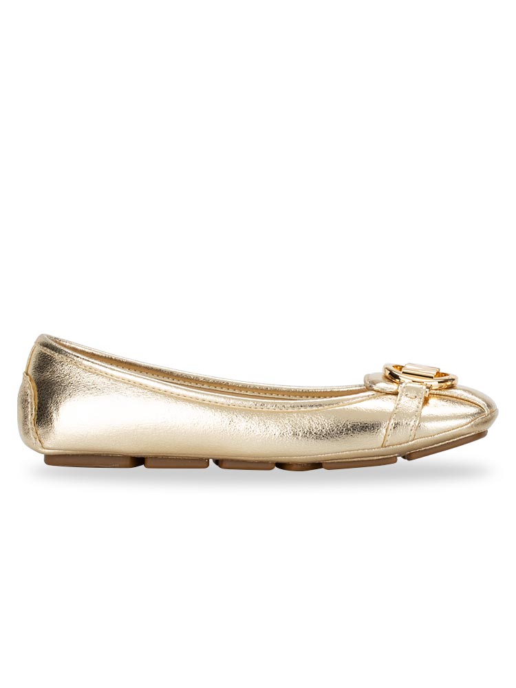 Fulton Metallic Leather Moccasin Pale Gold Sz 5.5