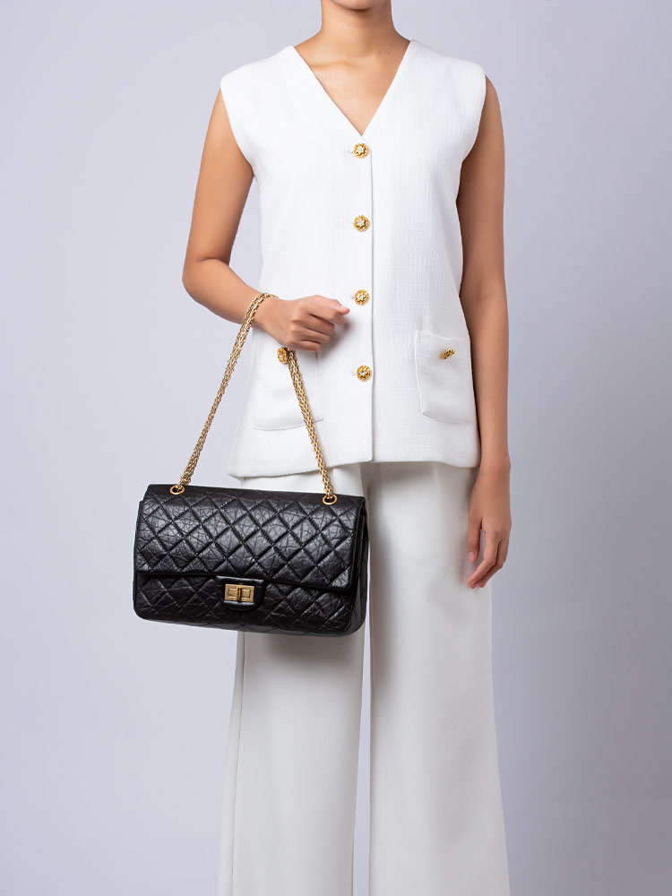 Aged Calfskin 2.55 Reissue 227 Double Flap Bag Black