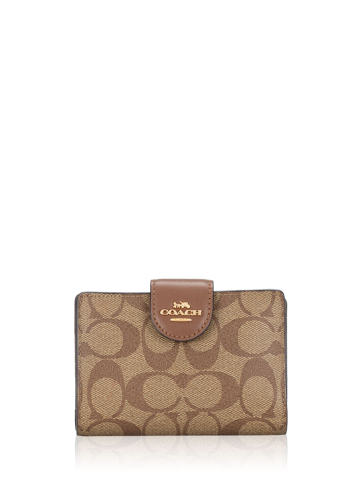 C0082 Signature Medium Corner Zip Wallet Khaki Saddle