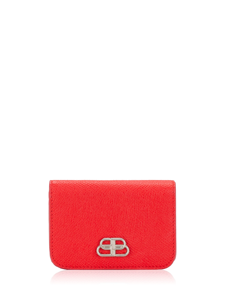 Grained Calfskin BB Mini Trifold Wallet Bright Red