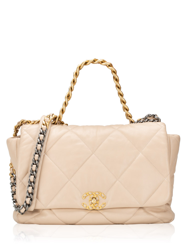 Lambskin Maxi Chanel 19 Flap Bag Light Beige