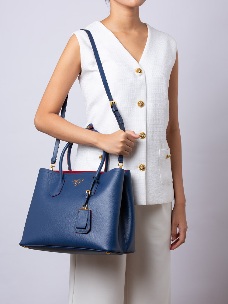 B2756T Saffiano Cuir Large Double Handle Bag Bluette