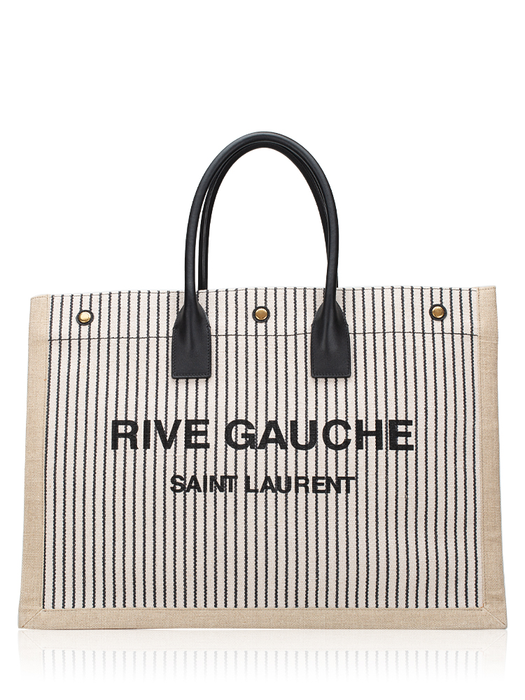 Embroidered Cotton Linen Rive Gauche Noe Tote Natural Black