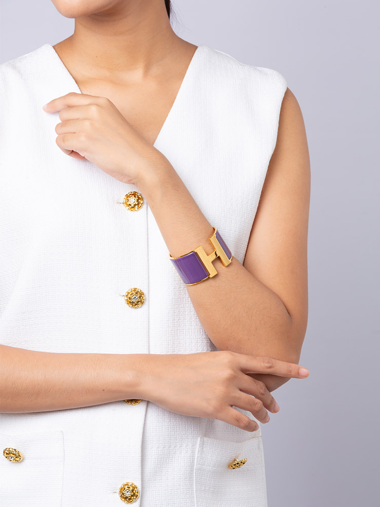 Enamel Extra Wide Clic Clac H Bracelet Pourpre