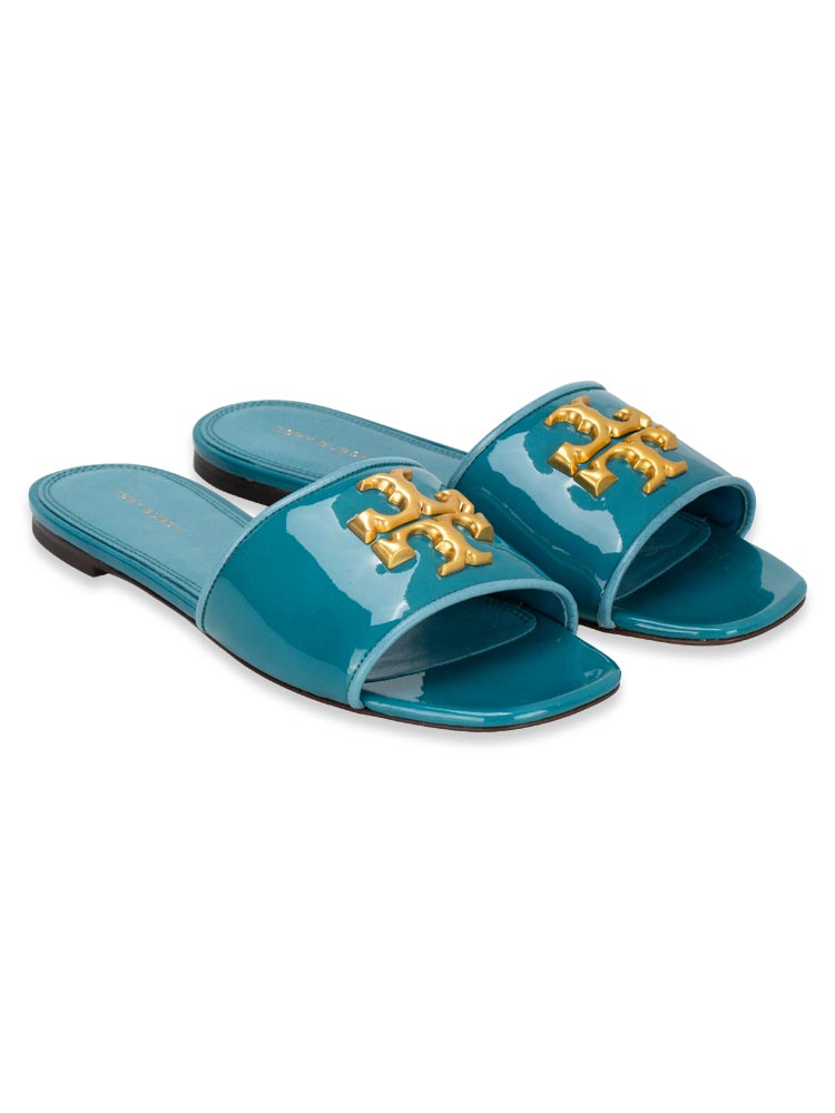 Eleanor Slide Patent Leather Sandal Bayberry Blue Sz 8